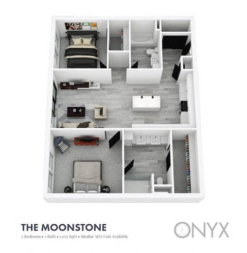 Floor plan for 2 beds, 2 baths, 1060 sqft